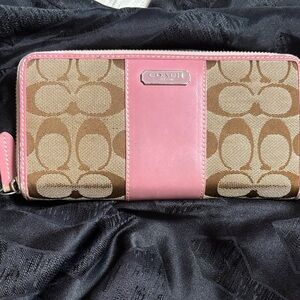 Coach Pink and Brown Signature Wallet